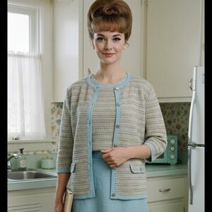 CARTE Knit Designed By Mario cardigan knit set retro 50’s 60’s pastels money L